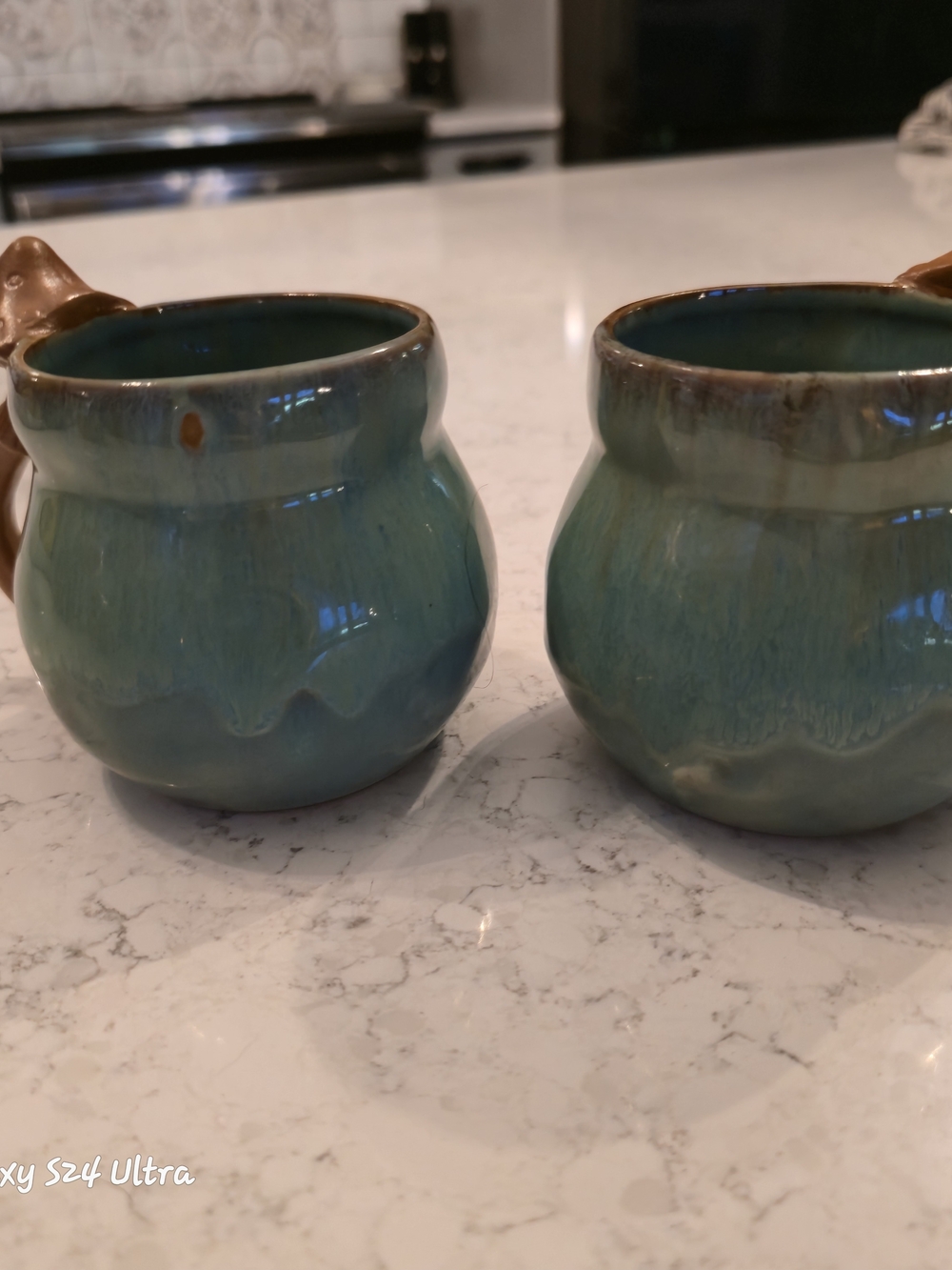 Source Unknown Green Blue Ceramic Mugs with Brown Handles - Set of 2 - Picture 9 of 9